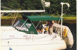 My Beneteau 321 Lou pantai, Mother's last picture as I exit Saquatucket Harbor for my first Atlantic crossing